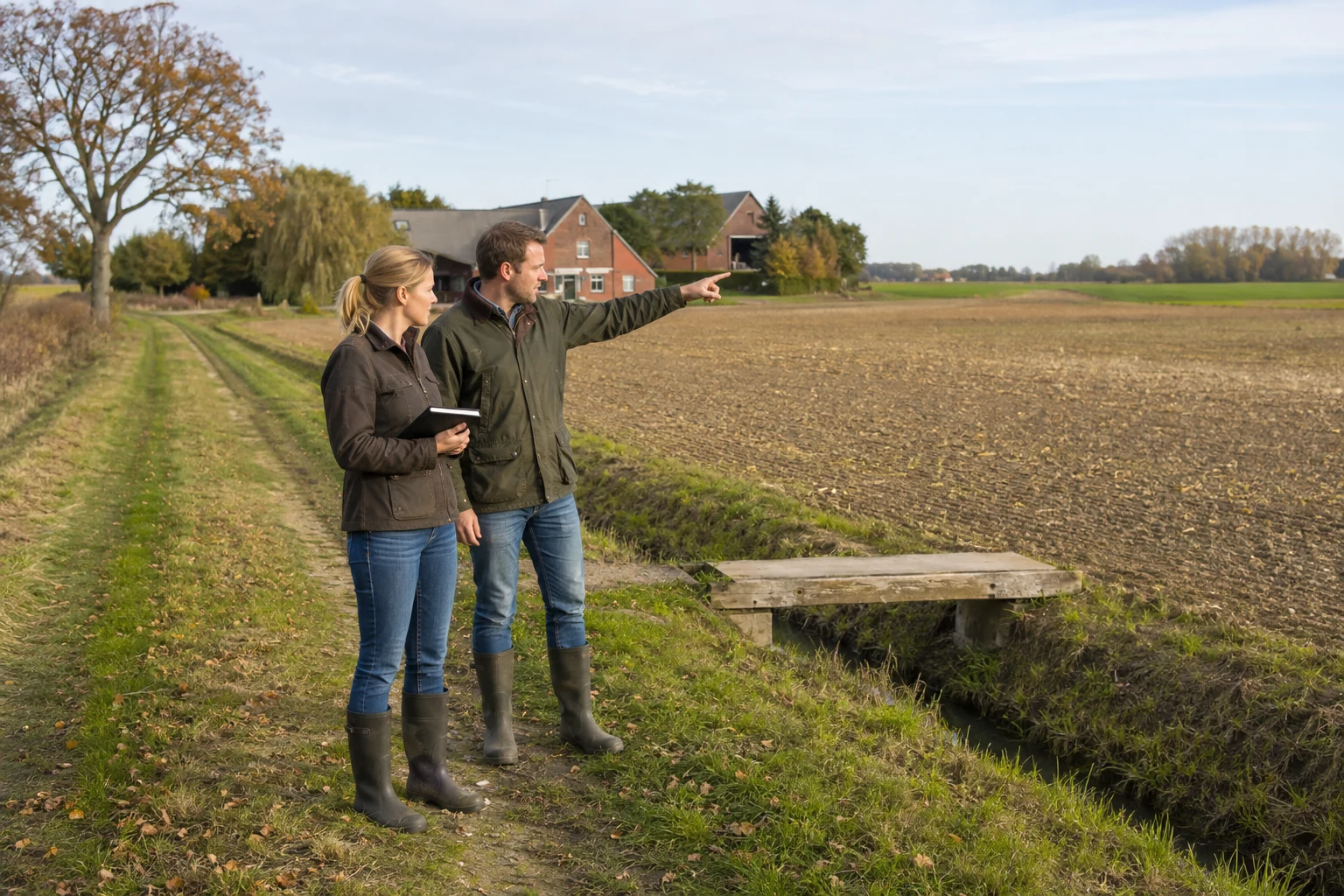 Landwirte besprechen eine mögliche Ergänzungsfläche neben ihrem Hof